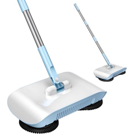Balai 2 en 1 Aspirateur Manuel Puissant - Nettoyeur à Pousser avec Serpillière Bleu et Chiffon (1/5)