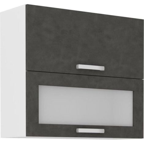 Meuble haut 2 portes basculantes - L 80 x P 31,6 x H 72 - Gris mat - LASSEN (1/5)