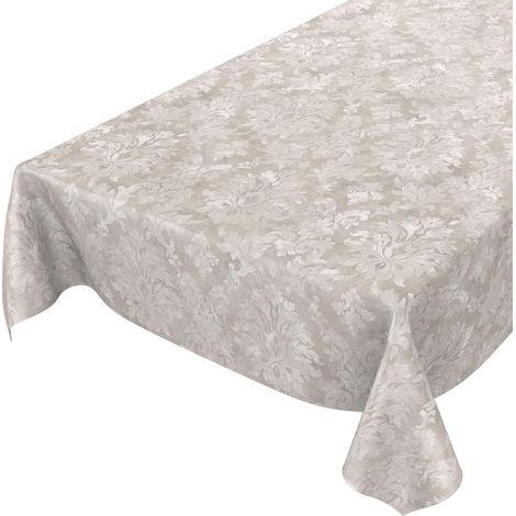Ovale Wachstuchtischdecke 240 x 140 cm, beige-graues, gedrehtes Barockmuster, für drinnen und draußen