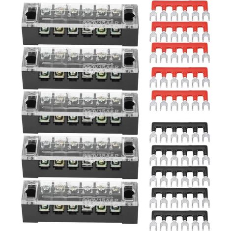 bornier à vis, 5pcs double rangée 6 positions 600V 15A bornier à vis + pré-isolé bande de barrière de borne (1/5)