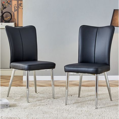 Chaises salle manger lot de 2 PU noir métal argenté OKMYHOME (1/5)
