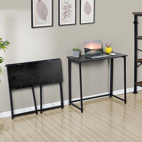 MEUBLES COSY Escritorio plegable para espacios pequeños Mesa de computadora plegable para estación de trabajo de oficina en casa Estilo industrial Patas de metal 80x40x74cm Negro (1/5)