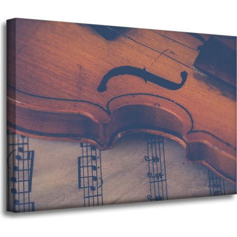 Lienzo impreso con diseño de violín y flauta, 70x50 cm.