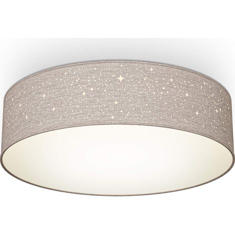 plafonnier tissu taupe avec décor étoile, éclairage plafond chambre, salle à manger, lustre salon, lustre chambre, luminaires intérieur, 2 douilles E27 pour ampoules de 40Wmax, Ø38cm (1/5)