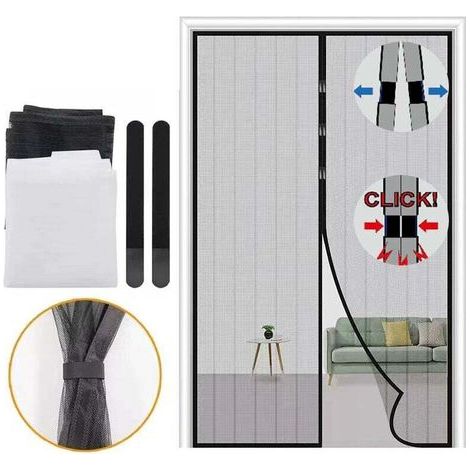 Moustiquaire Porte Fenetre, 120 x 220 CM - Maille Fine NOIRE Rideau Anti Mouche, se ferme tout seul (1/5)