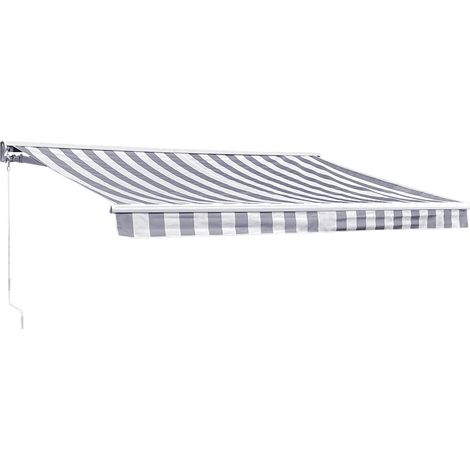 Toldo SAULE 3,5 × 3m con semicubierta Tejido a rayas blanco/gris y estructura blanca