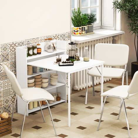 Table à manger pliante - fonction anti-basculement - adaptée aux petits espaces - blanche - table de cuisine pliante