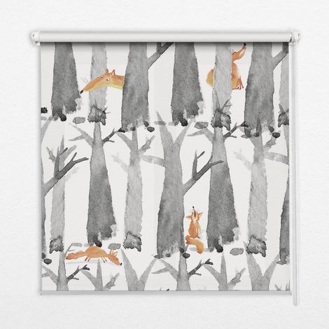 Tenda a Rullo Interna per Finestra - Tenda Filtrante Luce - Tenda Privacy - Tenda Decorativa Rettangolare - Rullo per Interni - (90 cm x 180 cm) - Alberi grigi Volpi rosse