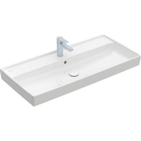 Collaro, Plans de toilette, 1000 x 470 mm, Rectangulaire, Modèle déposé, pour robinetterie à 3 trou s, troude robinetterie central percé,avec trop-plein, TitanCeram, Stone White CeramicPlus