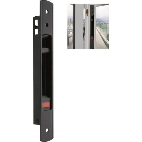 Fermeture à encastrer pour fenêtres et portes coulissantes en aluminium - Serrure à crochet à encastrer - Dimensions : 192 x 28 mm - Couleur noire - Bord carré - Installation avec vis (1/5)