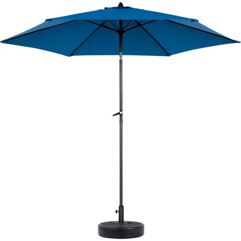 Sombrilla doble para exterior de 9 pies con manivela, azul, sin base, HOMVRA (1/5)