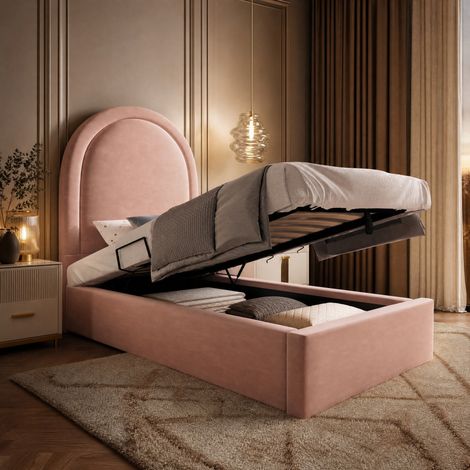 Letto singolo con testiera rosa 90 x 200 cm in velluto per bambini, senza materasso (1/5)