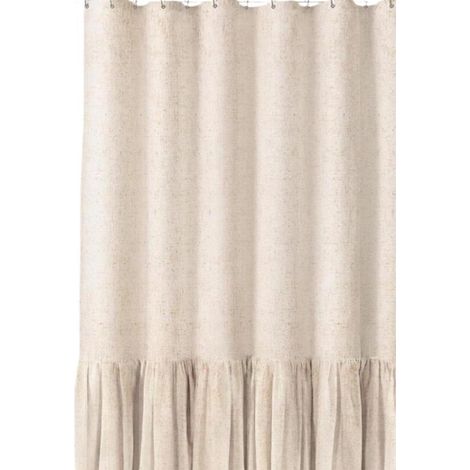 Tenda da doccia impermeabile in lino con volant, 183x183 cm, con 12 anelli (beige) (1/5)