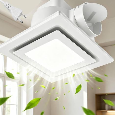 Ventilateur de Salle de Bains avec Éclairage, LED 3 Couleurs, Extracteur d’Air 170m³/h, 22W, 38dB Silencieux, Température 3000-6000K, Montage Encastré 200x200mm pour Salle de Bains, Cuisine, WC (1/5)