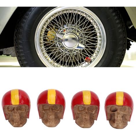 Universeller, schädelförmiger Ventildeckel für Autos, Lkw, Fahrräder, Motorräder und Radfahrer (4er-Set, Bikerkappen-Stil) – Rot (1/5)