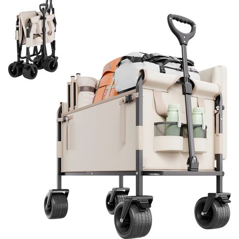 Carro plegable, capacidad de 250 kg, 75,6 x 41 x 30 cm, tejido Oxford 600D, altura del asa de 117 cm, ruedas de PVC con freno. (1/5)