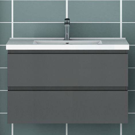 Ocean Sanitaire – Ensemble de meubles de salle de bain anthracite 2 tiroirs – Dimensions 79x46x52cm – Meuble sous vasque avec vasque à poser