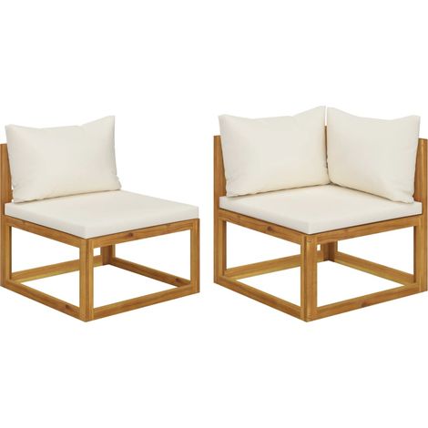 2 pcs Ensemble de canapé, Canapés droit, Canapés relax et coussins blanc crème Acacia solide MJU1597 (1/5)