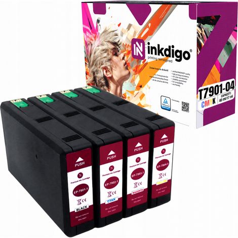 Inchiostro Inkdigo T7901-T7904 compatibile con la stampante Epson WorkForce Pro WF-5110DW, certificato TÜV. (1/5)