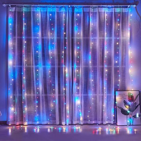 Guirnalda de luces LED de 3x3 m con 300 LED, 8 modos de iluminación, control remoto y temporizador. Luces LED impermeables para decoraciones de Navidad, bodas y cumpleaños. (1/5)
