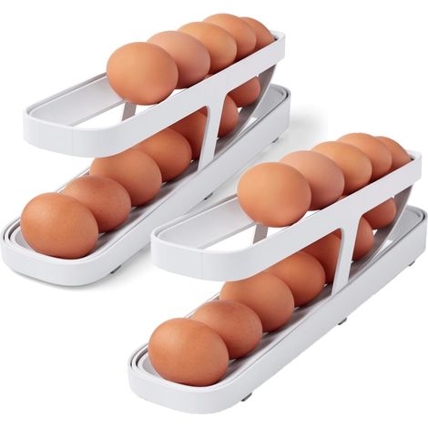 [JAMAIS UTILISÉ]2 Pièces Porte-Oeufs Roulants, 2 Niveaux Conteneur de Stockage D'Œufs Support à Œufs Roulant Automatique Boîte à Œufs en Plastique Transparent avec Plateau Amovible pour Réfrigérateur  (1/5)