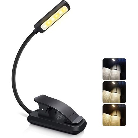 Lampe de Lecture LED Rechargeable - Liseuse Lampe 6 LED (Blanc Froid/Jaune Chaud), 3 Mode Luminosité, 360° Cou Flexible, Pince Lampe Livre pour Lecture Nocturne Voyages (1/5)
