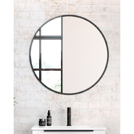 Espejo Pared Redondo Decorativo de Baño Borde Negro 70cm