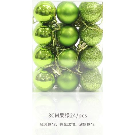 Boules de Noël électroplaquées, 3 cm, brillantes, roses et mates, lot de 24 boîtes en PVC colorées, décorations de Noël, pots ronds de 3 cm de diamètre, vert clair.