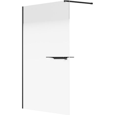 Parete per doccia walk-in effetto nebbia con portasciugamani e scaffali 140 x 200 cm Nero opaco - POMARO (1/3)