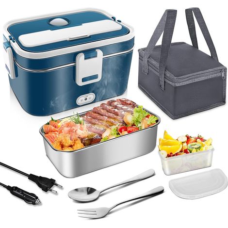 Gamelle Chauffante Electrique 1.8L, Lunch Box Chauffante 120W Chauffage Rapide, 12V/24V & 220V/240V, Boîte Repas Isotherme avec Sac et Accessoires, Facile à Nettoyer pour Maison, Bureau et Voiture (1/5)