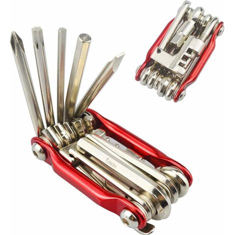 Green Mobility-11 en 1 Multifonction Vélo Réparation Outil, Mini Vélo Multi-Outil Kit, Pliable Portatif Vélo Maintenance Outil (Rouge) (1/5)