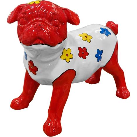 Statue chien carlin avec fleurs colorées H18 cm - CARL BLUME (1/5)