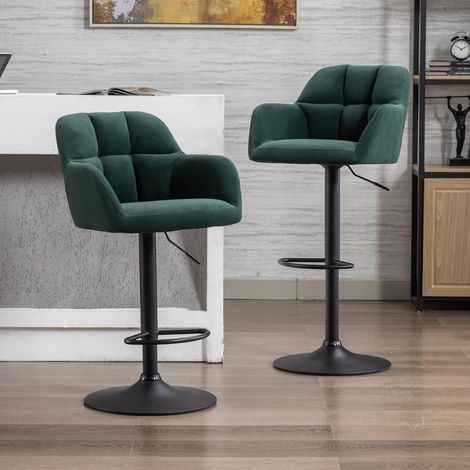 Wahson Bar Stools Set of 2 in Velvet Upholstered Modern Counter Chairs Height Adjustable Swivel Stools for Kitchen Home Bar Restaurant, Green
