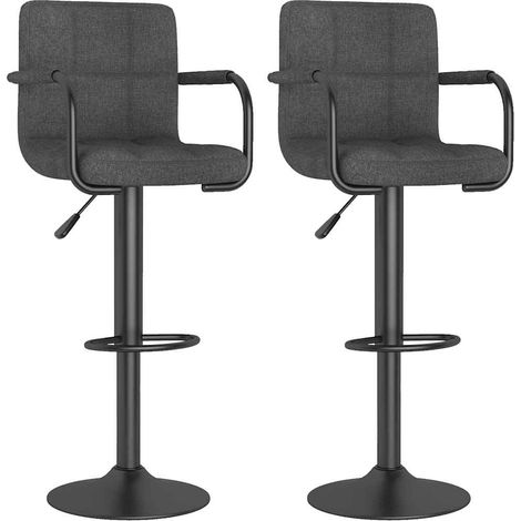 Tabourets de bar réglables et pivotants avec accoudoirs tissu gris foncé lot de 2 (1/5)