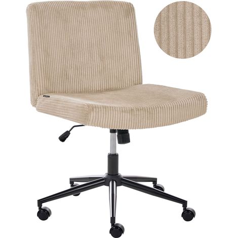 Desk Chair Beige Corduroy Upholstery Pneumatic Seat Wide Tilting Swivel Base Home Office GEDDES (1/5)