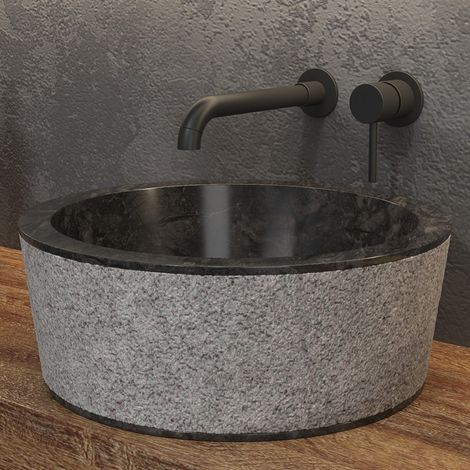 Lavabo bagno design rotondo in marmo nero 40cm   Litos-TN40 kamalu