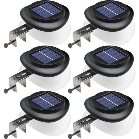 6 luces solares exteriores canalones, Luces solares exteriores cercas, iluminación LED impermeable terrazas, encendido/apagado automático aleros (1/4)