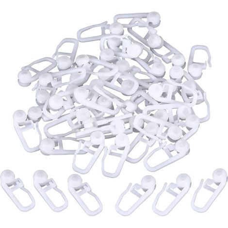 Clips para cortinas en rollo, ganchos de plástico blanco para cortinas de riel, 50 paquetes (clips), 25 cm (1/4)