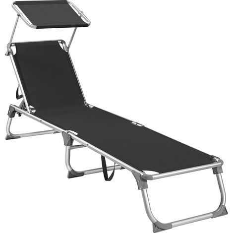 Chaise longue, Sun lounger, Relaxation deckchair, with reclining backrests and parasol, foldable, lightweight, 55 x 193 x 31 cm, load 150 kg, for garden, Heather grey GCB19TG (1/5)