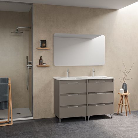 Meuble de salle de bain sur pied 120 cm fumé sablé avec vasque - Bristol - Fumée 120 cm Avec miroir et lampe LED - Accessorio: Con specchio e lampada LED - Colore: Fumé - Misura: 120 cm