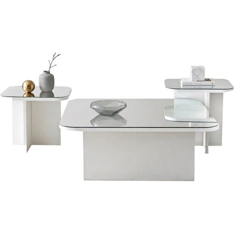 Beistelltisch Pagliara, modular, rechteckig, Glasplatte, 80x80x30h cm, Weiß