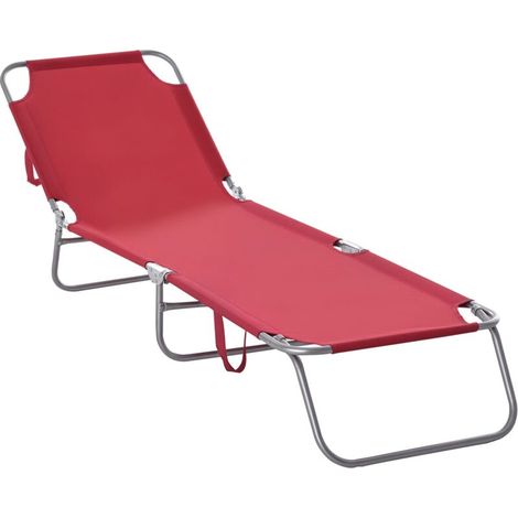 Transat pliable avec dossier réglable et structure métallique antirouille, 187 x 55 x 24 cm, bordeaux