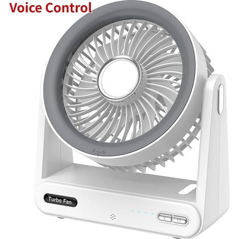 (Gris) Ventilateur portable de bureau avec minuterie à commande vocale, adapté aux dortoirs étudiants, à une utilisation en extérieur et à domicile. (1/5)