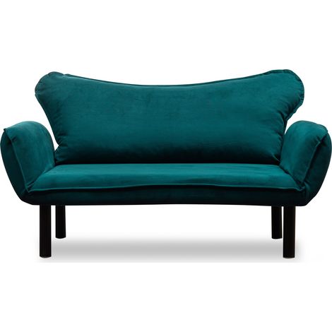 Canapé convertible 2 places tissu bleu canard Kalos 140cm (1/5)