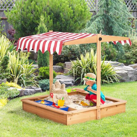Bac sable enfants Bois toit réglable sièges plateaux 107,5x107,5x100 cm