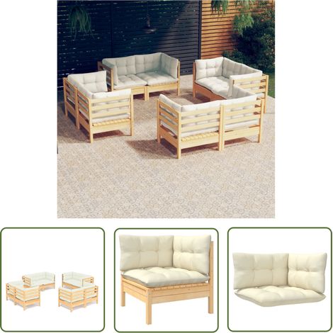 The Living Store 8-tlg. Garten-Lounge-Set mit Creme Kissen Kiefernholz - Gartenmöbeln - Loungesessel - Outdoor Möbel - Kiefernholz - Gartenloungeset (1/5)
