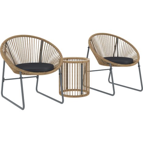 Ensemble de Jardin 3 Pièces en Rattan et Acier avec 2 Chaises avec Coussins et Table Basse Cylindrique, Multicolore (1/5)
