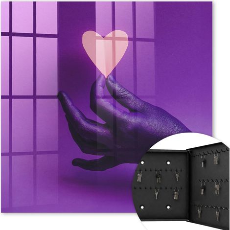 Armoire à clés - (30 cm x 30 cm) - Boîte à clés murale - Coffret de rangement pour clés - Couleur noire - Ouverture vers la droite - Pour maison et bureau - Amour violet