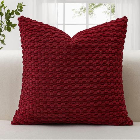 Housse coussin velours côtelé 3D bulles bohème 45x45 cm bordeaux, décorative (1/4)