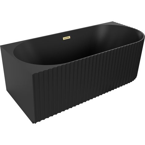 Mexen Gia Freistehende Eckbadewanne, geriffelt, links, 170 x 80 cm, Schwarz matt, Überlauf gold gebürstet - 52701708071L-55 (1/3)